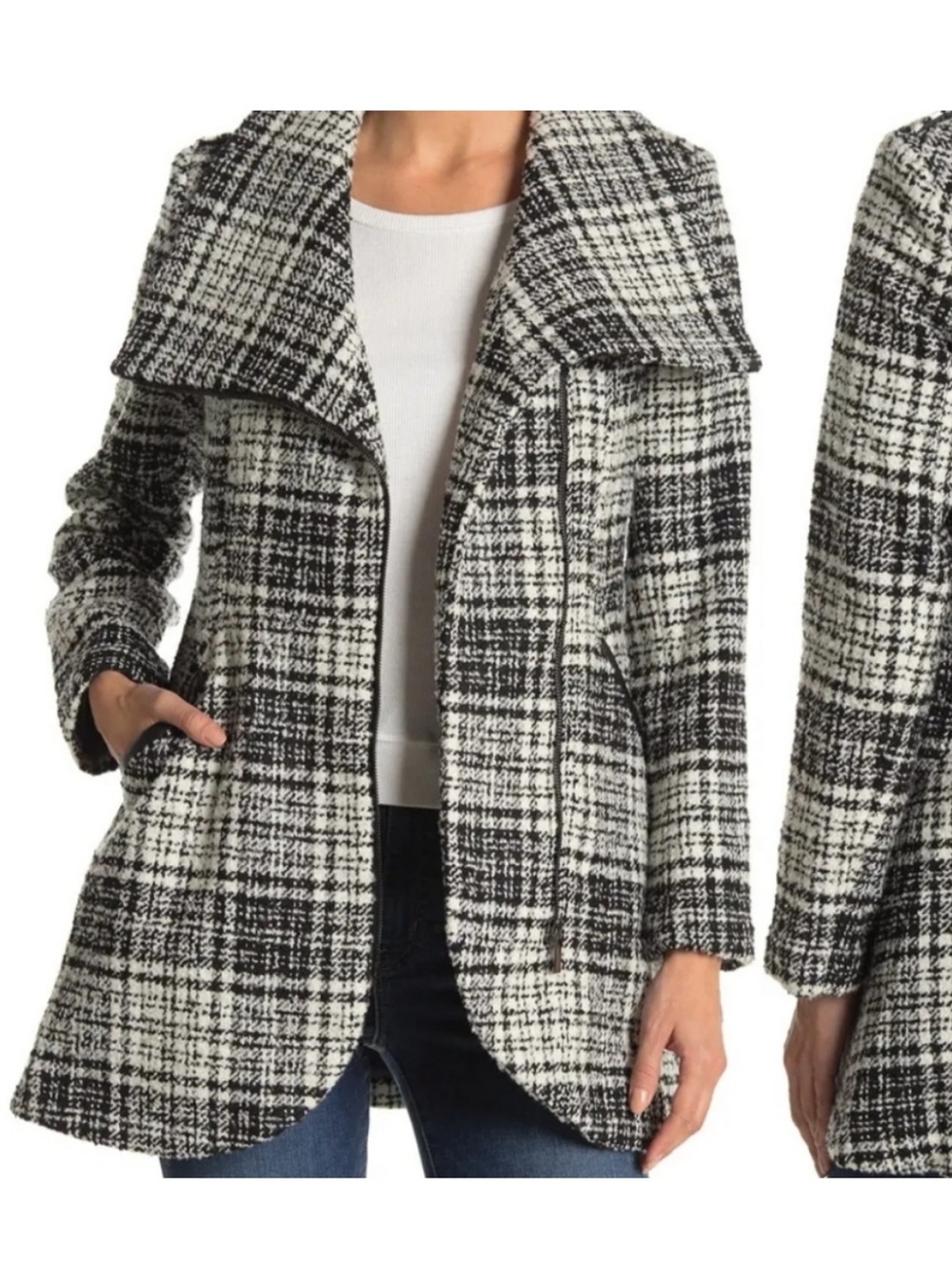 French Connection Hounds Tooth Tweed Jacket S Black and White